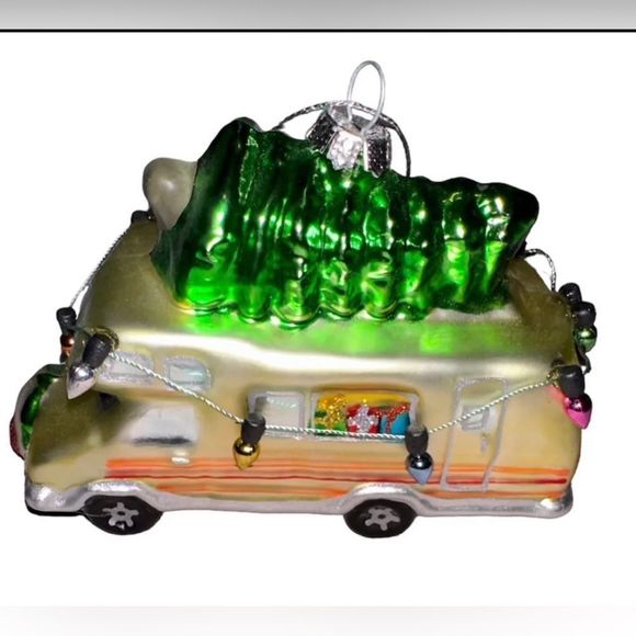 Camper with Christmas Tree on Top Figurine Ornament 4 .5 inches Vacation Holiday - Picture 1 of 8